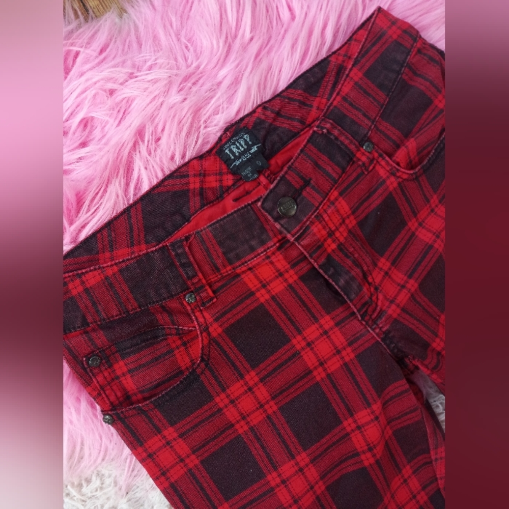 Tripp nyc nwot red&black plaid punk rock skinny jeans! 31-32" waist - Picture 2 of 5